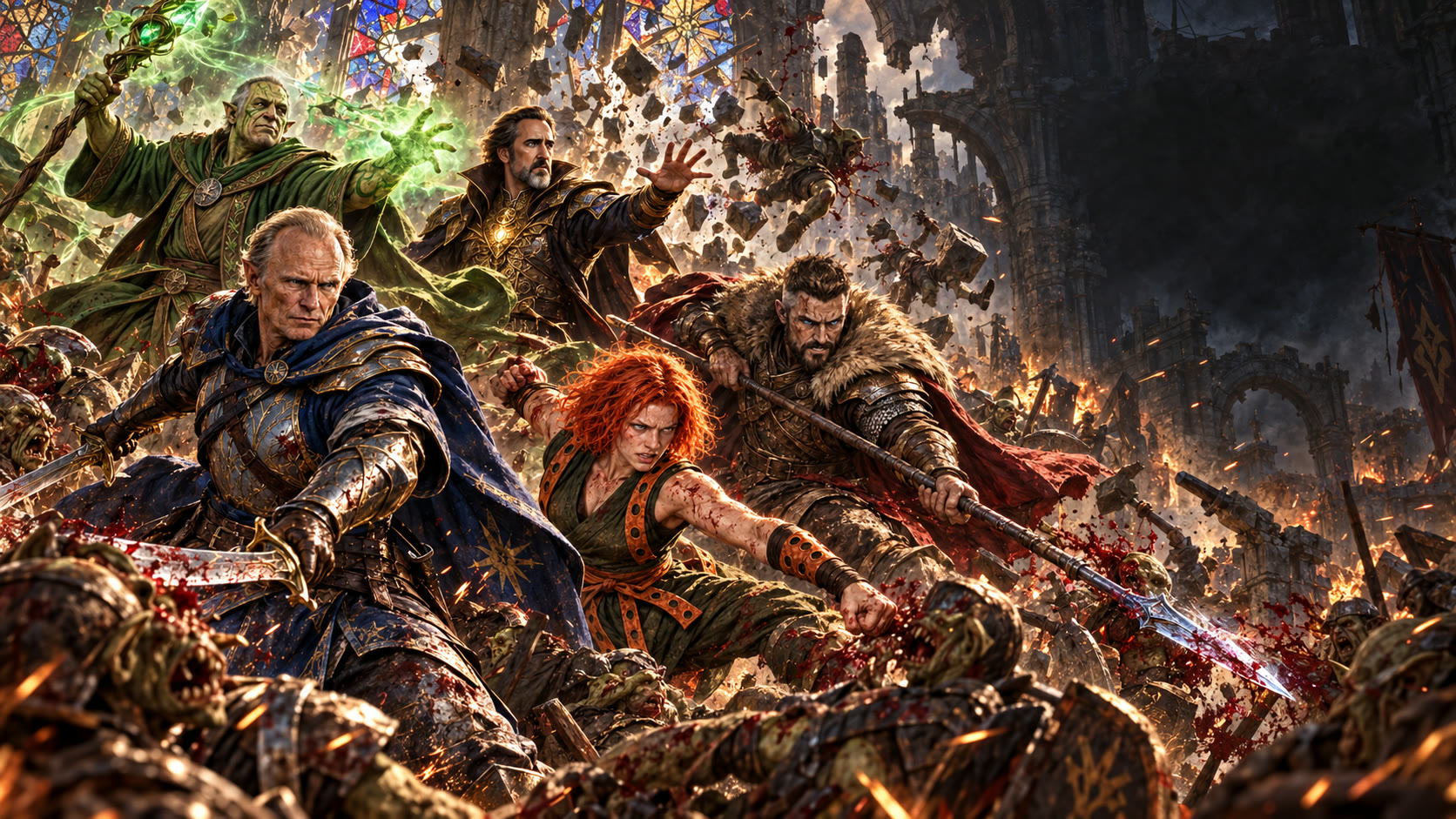 The Rusted Fist tearing through a goblin horde: Hank, Mia Gnarls, Alecs Angico, Khanarch and Danny
